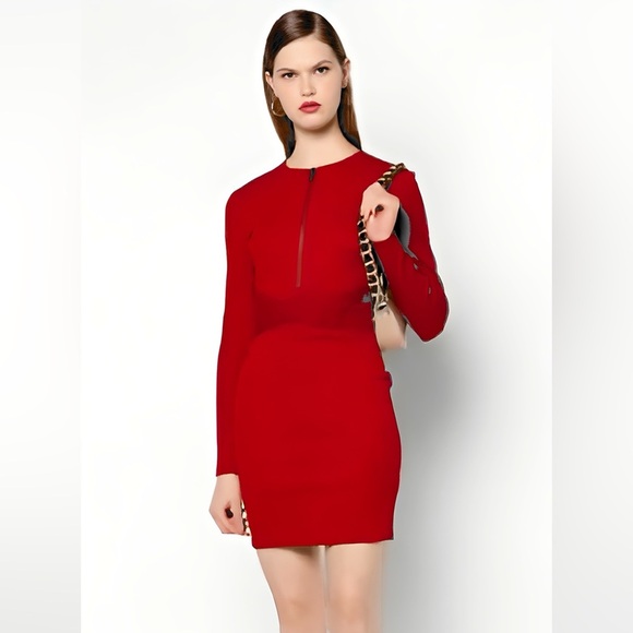 GUESS Ribbed Zip Bodycon Dress – Red – Size S/M (Like New) - Picture 4 of 7